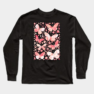 Coral Pink Watercolor Butterflies Long Sleeve T-Shirt